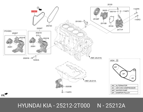 фото Hyundai/Kia 252122T000 Приводной ремень грм l=95см Hyundai/Kia 252122T000 Приводной ремень грм l=95см