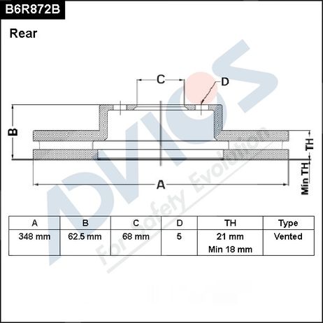 фото ADVICS B6R872B Диск тормозной зад. ADVICS B6R872B Диск тормозной зад.