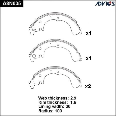 фото ADVICS A8N035 Колодки тормозные барабанные ADVICS A8N035 Колодки тормозные барабанные