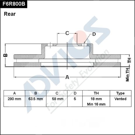 фото ADVICS F6R800B Диск тормозной зад. ADVICS F6R800B Диск тормозной зад.