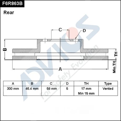 фото ADVICS F6R863B Диск тормозной зад. ADVICS F6R863B Диск тормозной зад.