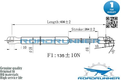 фото RoadRunner RR-32024-GSP Амортизатор газовый багажника RoadRunner RR-32024-GSP Амортизатор газовый багажника