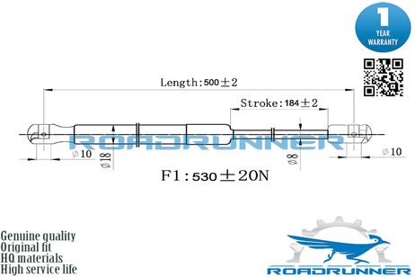 фото RoadRunner RR-32140-GSP Амортизатор газовый багажника RoadRunner RR-32140-GSP Амортизатор газовый багажника