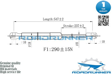 фото RoadRunner RR-32273-GSP Амортизатор газовый багажника RoadRunner RR-32273-GSP Амортизатор газовый багажника