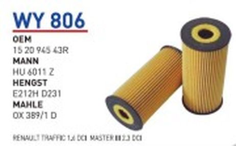 фото Wunder WY806 Фильтр масляный mb/nissan/opel/renault mot.TD/DCI filter Wunder WY806 Фильтр масляный mb/nissan/opel/renault mot.TD/DCI filter
