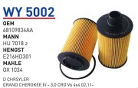 фото Wunder WY5002 Фильтр масляный jeep Grand Cherokee 2010-> mot.3,0CRD filter Wunder WY5002 Фильтр масляный jeep Grand Cherokee 2010-> mot.3,0CRD filter
