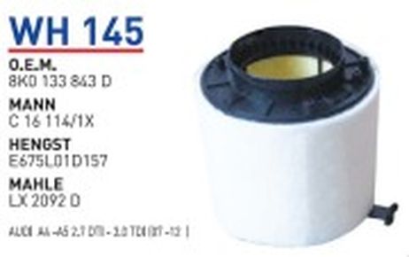 фото Wunder WH145 Фильтр воздушный AD a4/a5/q5 filter Wunder WH145 Фильтр воздушный AD a4/a5/q5 filter