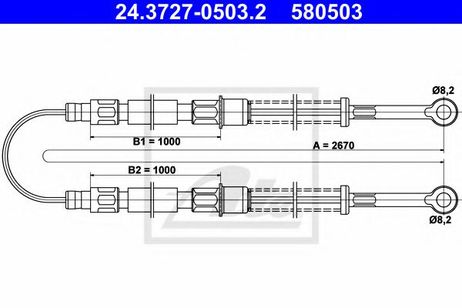 фото ATE 24.3727-0503.2 Трос стояночного тормоза ATE 24.3727-0503.2 Трос стояночного тормоза