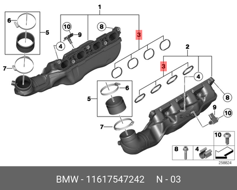 фото BMW 11 61 7 547 242 Комплект прокладок, впускной коллектор BMW 11 61 7 547 242 Комплект прокладок, впускной коллектор