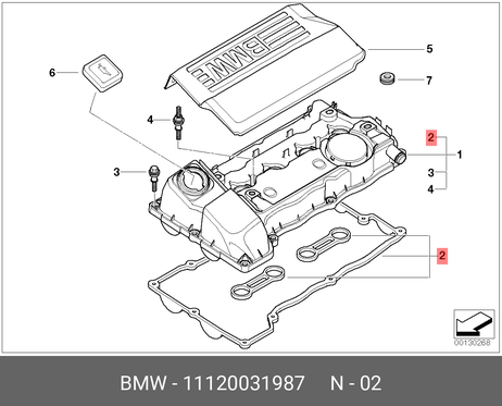 фото BMW 11 12 0 031 987 Комплект прокладок, крышка головки цилиндра BMW 11 12 0 031 987 Комплект прокладок, крышка головки цилиндра