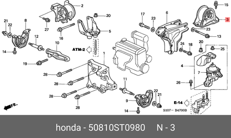 фото Honda 50810-ST0-980 Подушка двигателя | зад | Honda 50810-ST0-980 Подушка двигателя | зад |