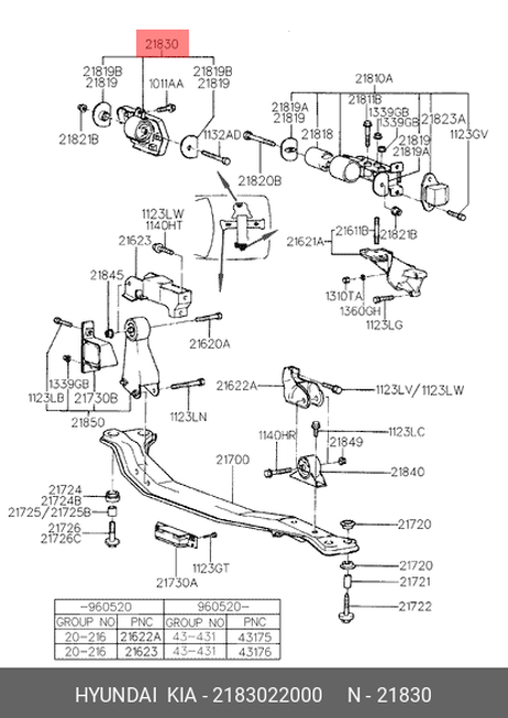 фото Hyundai/Kia 2183022000 Подвеска, двигатель Hyundai/Kia 2183022000 Подвеска, двигатель