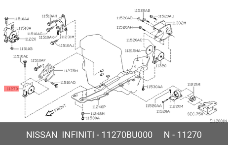 фото Nissan 11270-BU000 Подушка двигателя | перед | Nissan 11270-BU000 Подушка двигателя | перед |