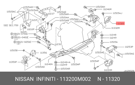 фото Nissan 11320-0M002 Опора двс зад | зад прав | Nissan 11320-0M002 Опора двс зад | зад прав |