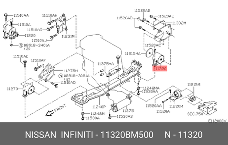 фото Nissan 11320-BM500 Подушка двигателя | зад | Nissan 11320-BM500 Подушка двигателя | зад |