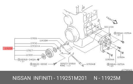 фото Nissan 11925-1M201 Ролик приводного ремня Nissan 11925-1M201 Ролик приводного ремня