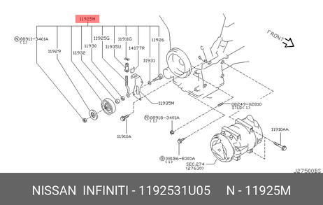 фото Nissan 11925-31U05 Ролик натяжной навесного оборудования Nissan 11925-31U05 Ролик натяжной навесного оборудования