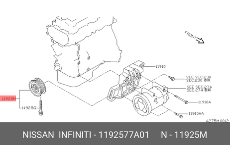 фото Nissan 11925-77A01 Ролик кондиционера натяжной Nissan 11925-77A01 Ролик кондиционера натяжной