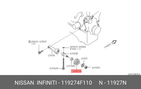 фото Nissan 11927-4F110 Ролик натяжной навесного оборудования Nissan 11927-4F110 Ролик натяжной навесного оборудования