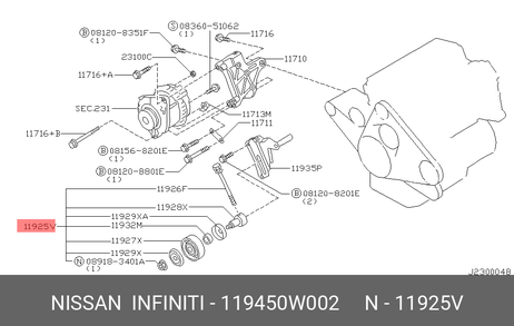 фото Nissan 11945-0W002 Ролик натяжителя ремня Nissan 11945-0W002 Ролик натяжителя ремня