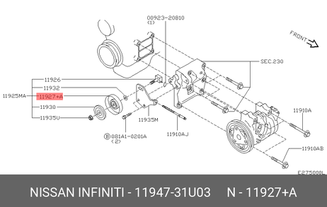 фото Nissan 11947-31U03 Ролик натяжной приводного ремня Nissan 11947-31U03 Ролик натяжной приводного ремня