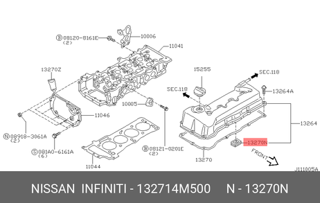 фото Nissan 13271-4M500 Прокладка клапана системы вентиляции картера двигателя Nissan 13271-4M500 Прокладка клапана системы вентиляции картера двигателя