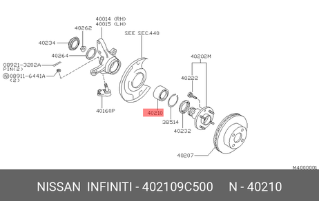 фото Nissan 40210-9C500 Комплект подшипника ступицы колеса | перед | Nissan 40210-9C500 Комплект подшипника ступицы колеса | перед |