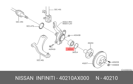 фото Nissan 40210-AX000 Подшипник ступицы колеса | перед | Nissan 40210-AX000 Подшипник ступицы колеса | перед |