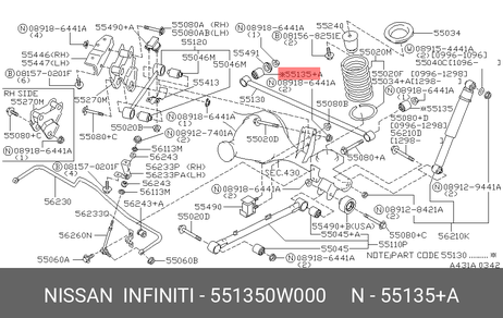 фото Nissan 55135-0W000 Сайлентблок рычага подвески | зад прав | Nissan 55135-0W000 Сайлентблок рычага подвески | зад прав |