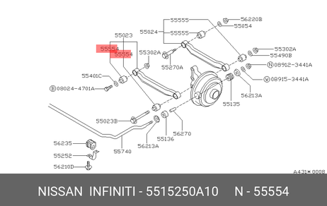 фото Nissan 55152-50A10 Сайлентблок рычага подвески | зад лев | Nissan 55152-50A10 Сайлентблок рычага подвески | зад лев |