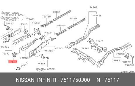 фото Nissan 75117-50J00 Левый кронштейн опоры двигателя Nissan 75117-50J00 Левый кронштейн опоры двигателя