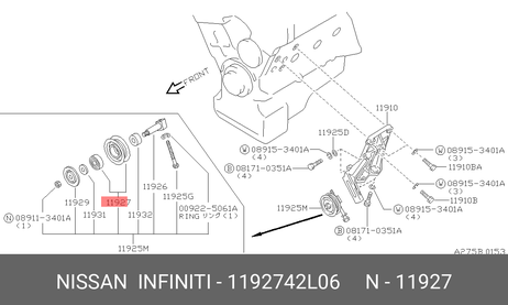 фото Nissan 11927-42L06 Ролик обводной Nissan 11927-42L06 Ролик обводной