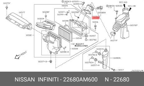 фото Nissan 22680AM600 Датчик массового расхода воздуха ДВС Nissan 22680AM600 Датчик массового расхода воздуха ДВС