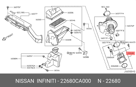 фото Nissan 22680-CA000 Расходомер воздуха Nissan 22680-CA000 Расходомер воздуха