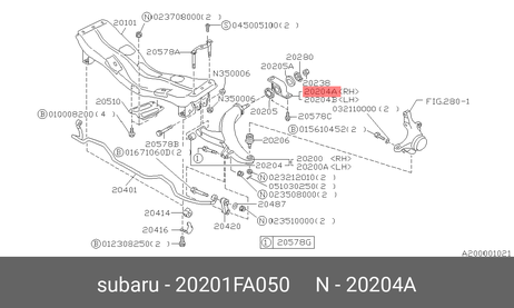 фото Subaru 20201-FA050 Сайлентблок рычага подвески | перед прав | Subaru 20201-FA050 Сайлентблок рычага подвески | перед прав |