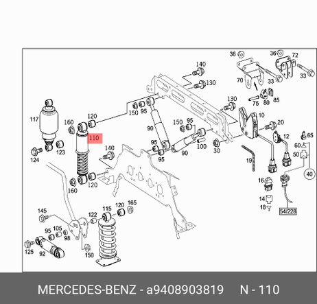фото Mercedes A9408903819 **Амортизатор (гаситель колеб. ) опора кабины сзади сбоку Mercedes A9408903819 **Амортизатор (гаситель колеб. ) опора кабины сзади сбоку
