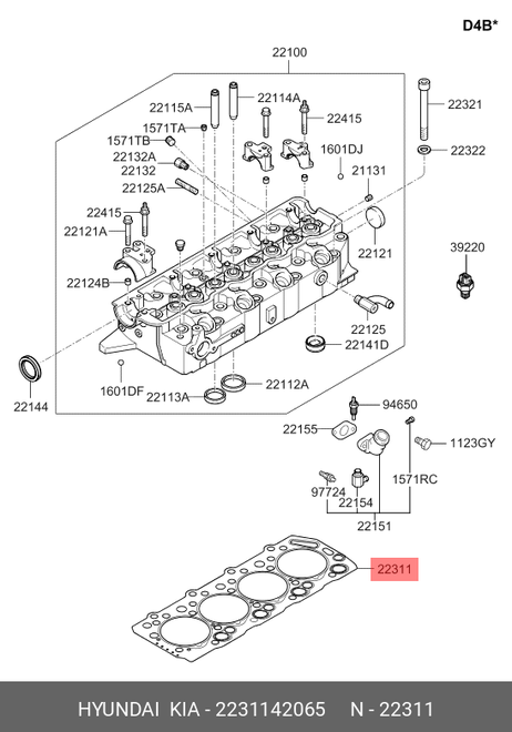 фото Hyundai/Kia 2231142065 Прокладка головки блока цилиндров Hyundai/Kia 2231142065 Прокладка головки блока цилиндров