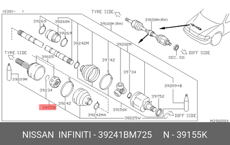 фото Nissan 39241-BM725 Пыльник ШРУСа Nissan 39241-BM725 Пыльник ШРУСа