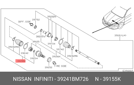 фото Nissan 39241-BM726 Пыльник ШРУСа Nissan 39241-BM726 Пыльник ШРУСа