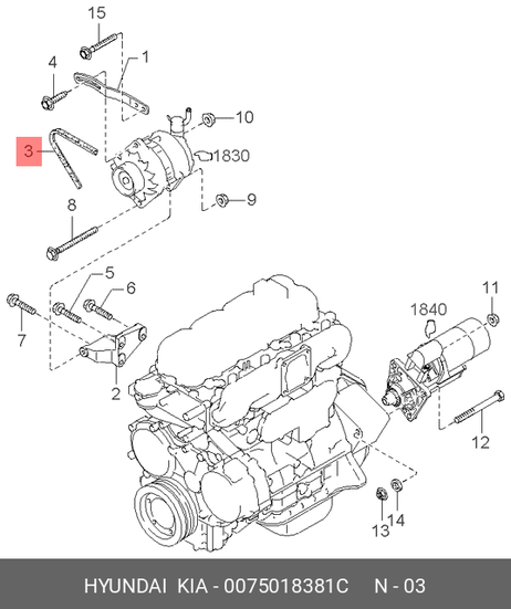 фото Hyundai/Kia 0075018381C Приводной ремень l=90см Hyundai/Kia 0075018381C Приводной ремень l=90см