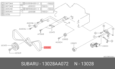 фото Subaru 13028AA072 Ремень ГРМ Subaru 13028AA072 Ремень ГРМ