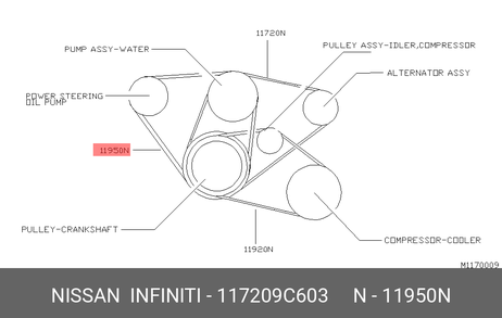 фото Nissan 11720-9C603 Ремень клиновой Nissan 11720-9C603 Ремень клиновой