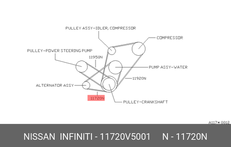 фото Nissan 11720-V5001 Ремень клиновый Nissan 11720-V5001 Ремень клиновый