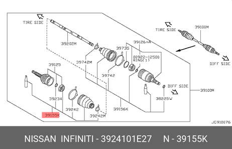 фото Nissan 3924101E27 Пыльник шруса Nissan 3924101E27 Пыльник шруса