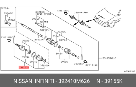 Nissan 392410M626 Пыльник шруса