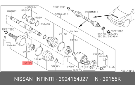 фото Nissan 3924164J27 Пыльник шруса Nissan 3924164J27 Пыльник шруса
