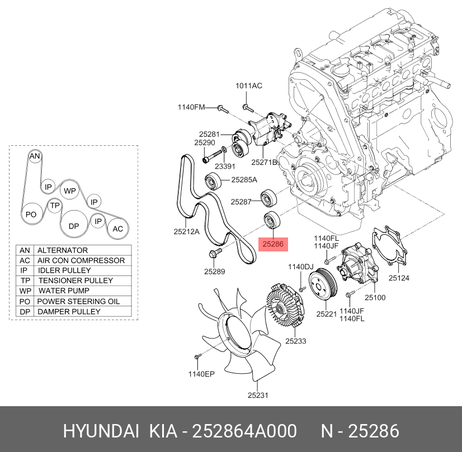 фото Hyundai/Kia 25286-4A000 Ролик ремня приводного hyundai Starex Hyundai/Kia 25286-4A000 Ролик ремня приводного hyundai Starex
