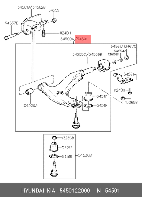 фото Hyundai/Kia 5450122000 Рычаг подвески | перед прав | Hyundai/Kia 5450122000 Рычаг подвески | перед прав |