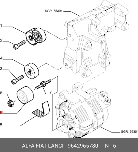 фото Fiat/Alfa/Lancia 9642965780 Промежуточный ролик поликлинового ремня Fiat/Alfa/Lancia 9642965780 Промежуточный ролик поликлинового ремня