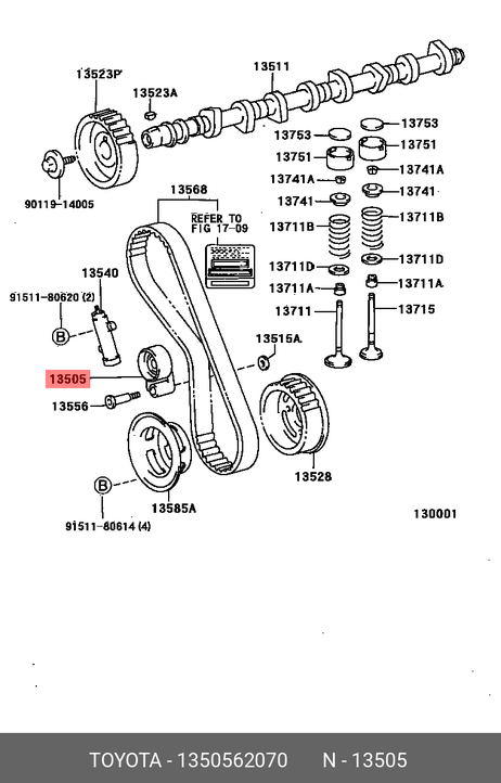 фото Toyota 13505-62070 Ролик натяжной ГРМ Toyota 13505-62070 Ролик натяжной ГРМ